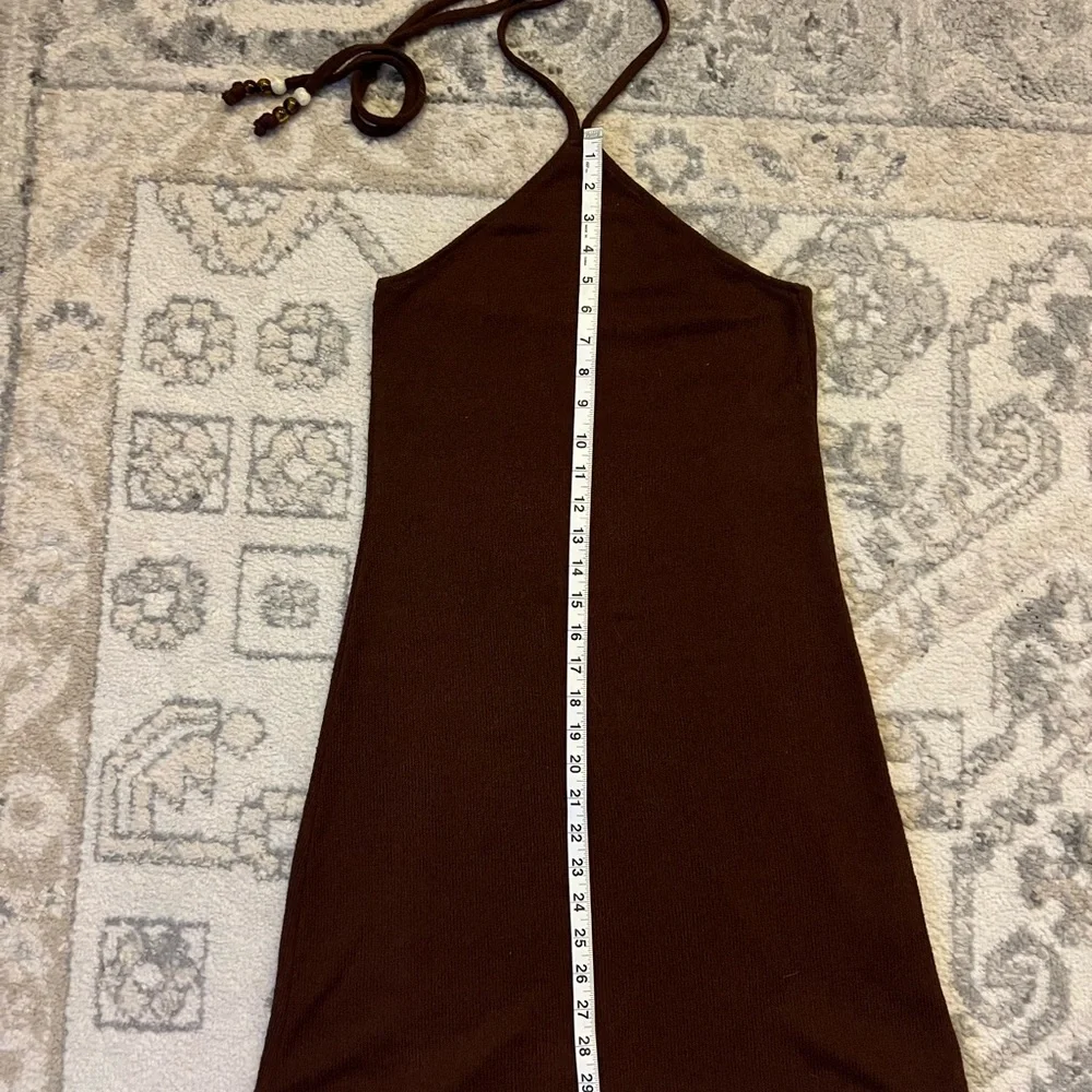 H&M Brown Mini Beaded Halter Vacation Dress - Size Medium - Picture 4 of 6